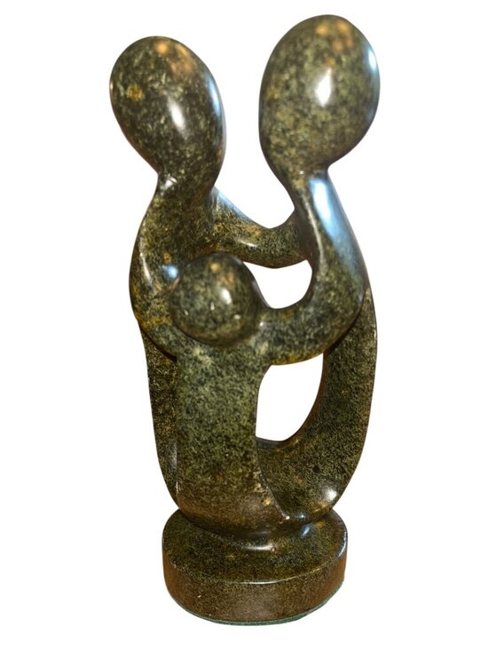 Zimbabwe Shona Other - Zimbabwe Shona Serpentine Stone Family Sculpture African Art 8.5" Tall